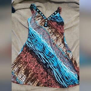 VENUS Vibrant Blue and Brown Dress